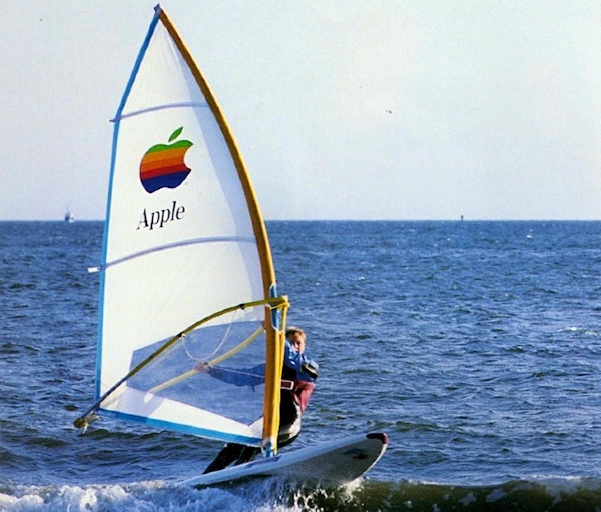 An Apple branded windsurfing board