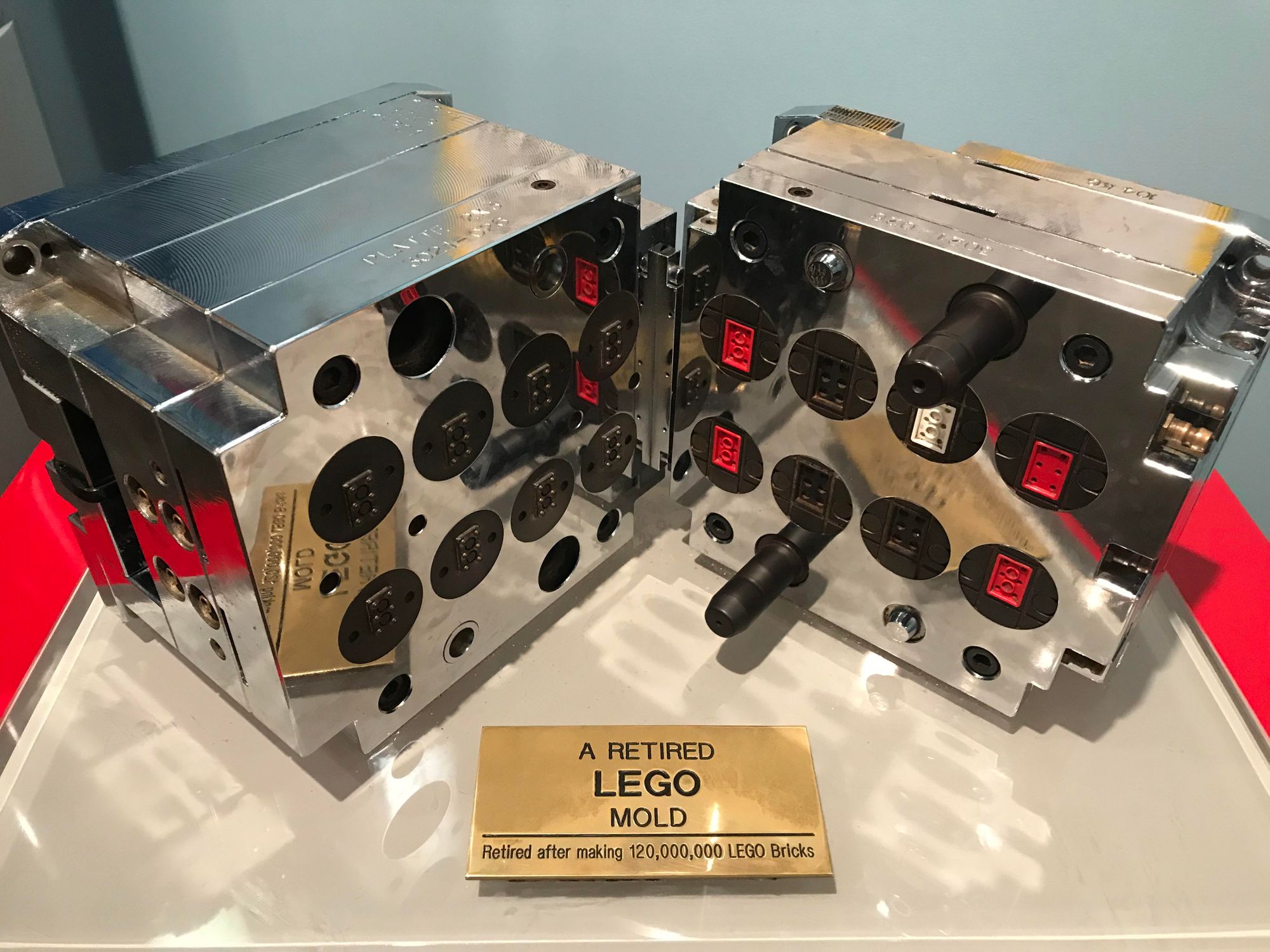 A retired LEGO mold used to produce 120 million LEGO bricks